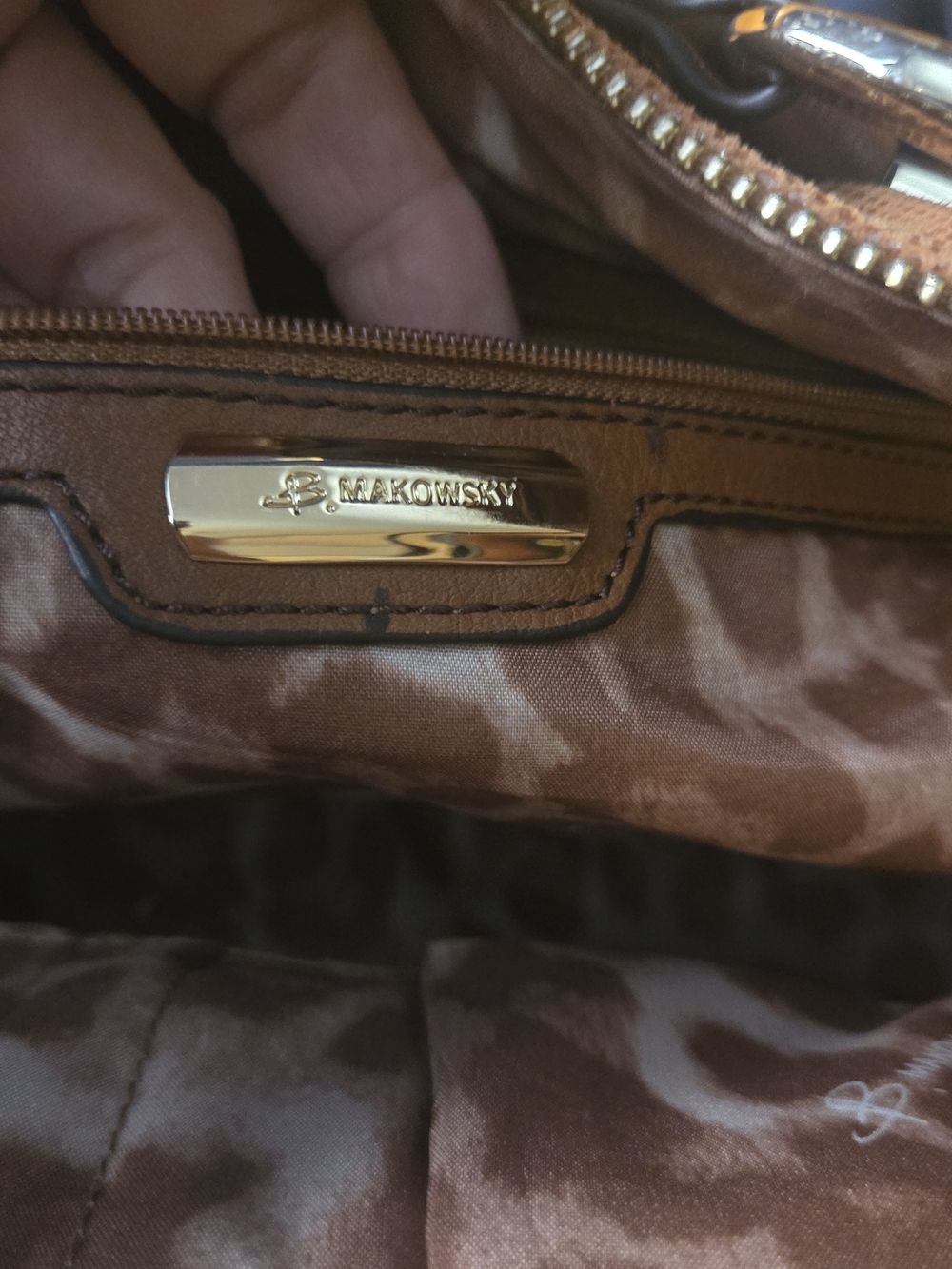 B. Makowsky Cognac Leather Satchel | Luxe Texture + Leopard Lining Chic - Picture 11 of 17